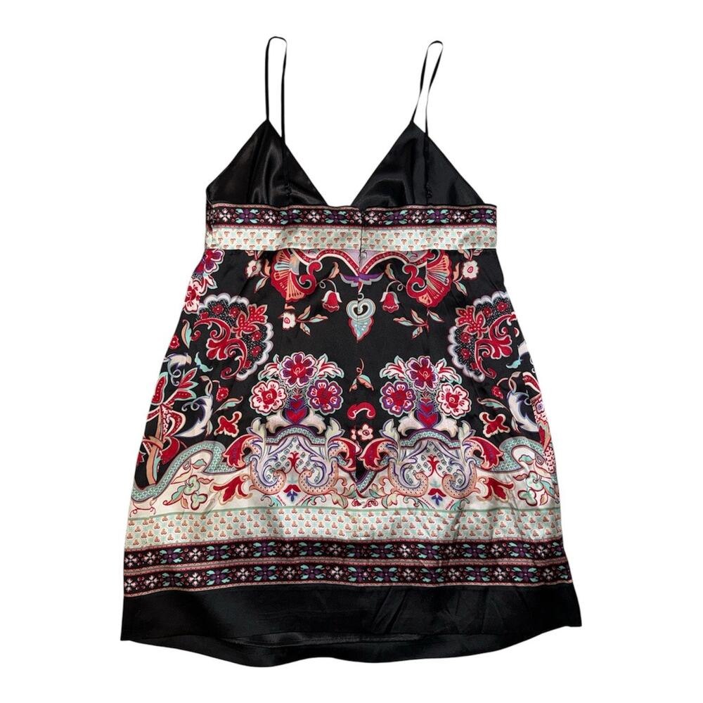 Aqua Silk Floral Y2K Slip Dress Size L Spaghetti Strap Boho Mini - Picture 7 of 7